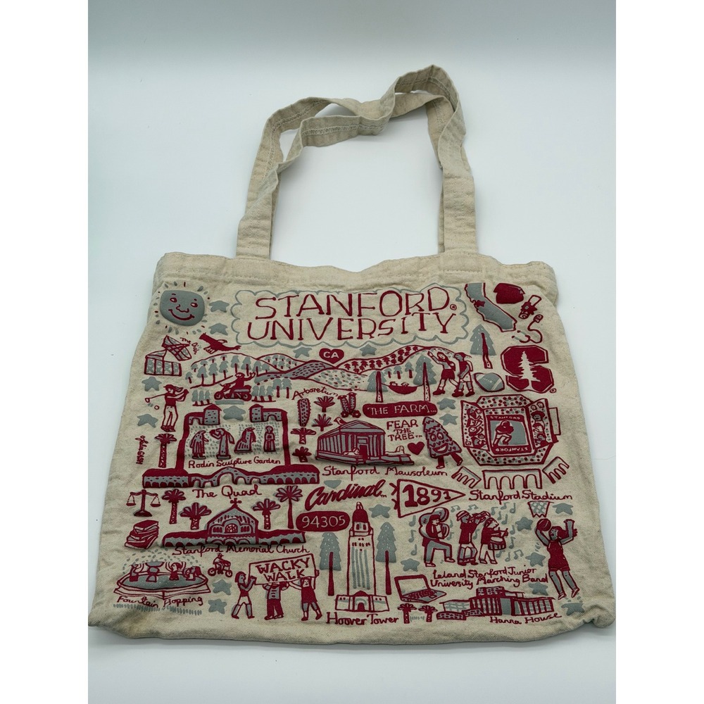 Stanford University Canvas Tote Bag Red Graphic Campus Landmarks Cream Cardinal